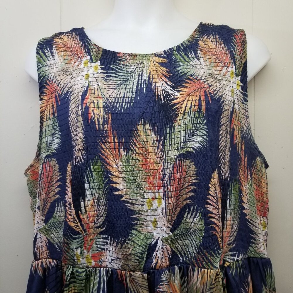 Terra Sky 3X Tropical Floral Dress Tiered Ruffle Sleeveless Summer Beach - Picture 7 of 10